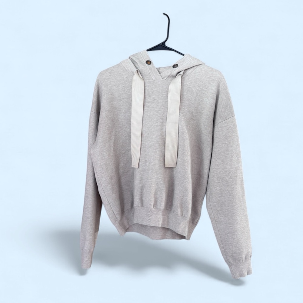 One Grey Day Grommet Hoodie Cropped Oatmeal Top Sweatshirt Women's Medium. - Picture 5 of 5